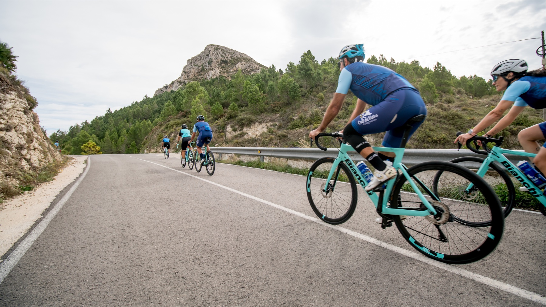 Cyclists climbing a mountain road on the Costa Blanca