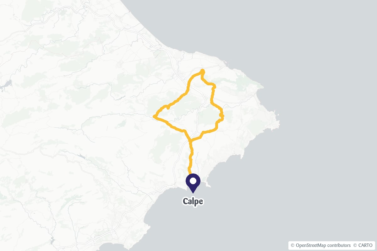 Map showing the La Xara cycling route and the location of Calpe