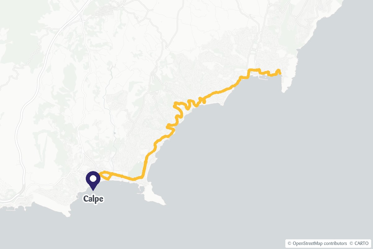 Map showing the Portet Avenue cycling route and the location of Calpe