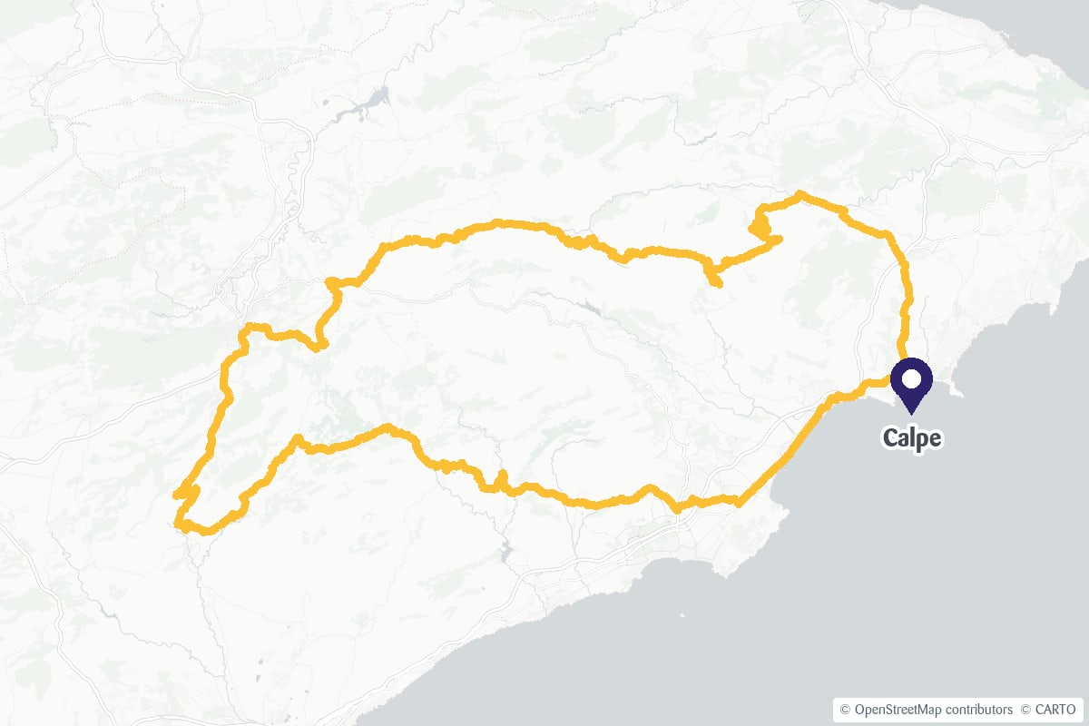 Map showing the Safari Route cycling route and the location of Calpe